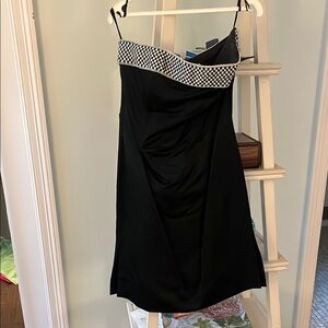 Elegant Black Dress with Checkered Detail